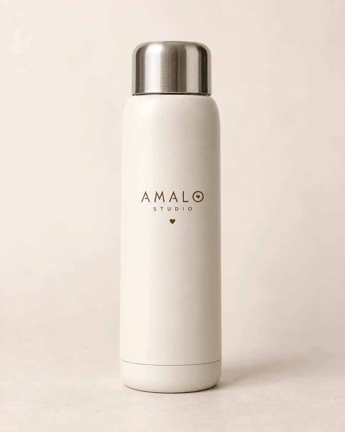 Termo crema Amalo con tapa de acero y corazón marrón